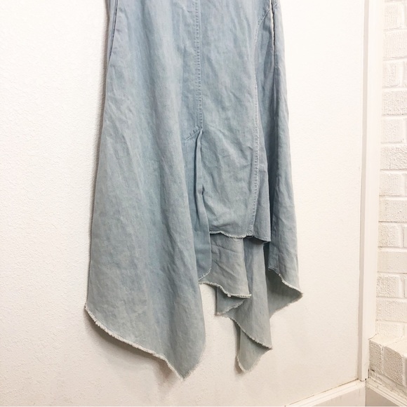 Colovos Midi Dress Chambray Seamed Two Tone Short Sleeve Asymmetrical Hem Small - Picture 10 of 16